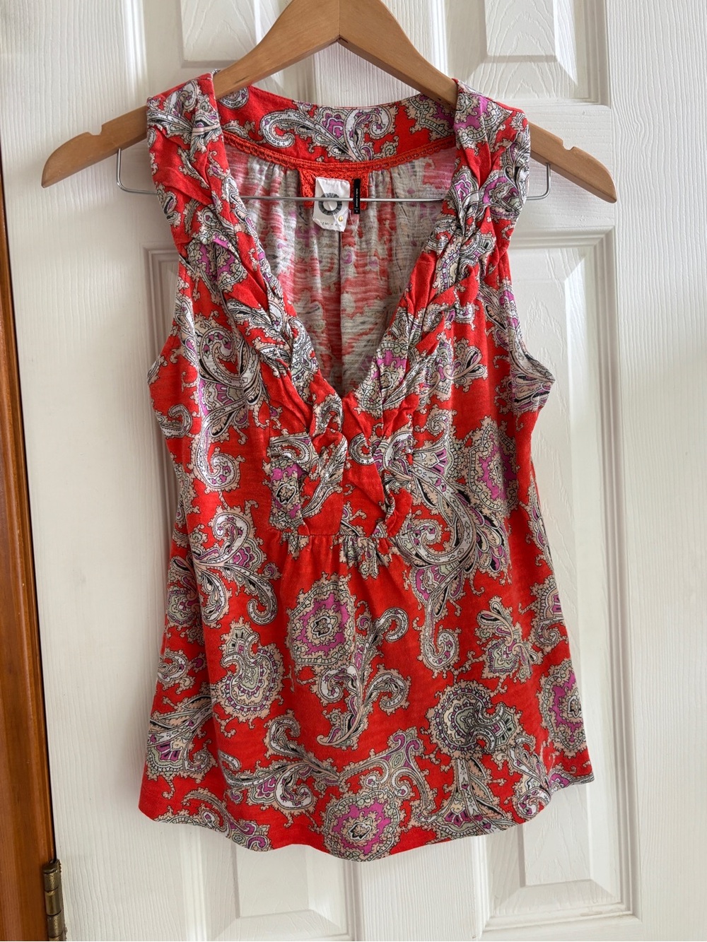 Anthropologie Red Paisley V-Neck Sleeveless Tank